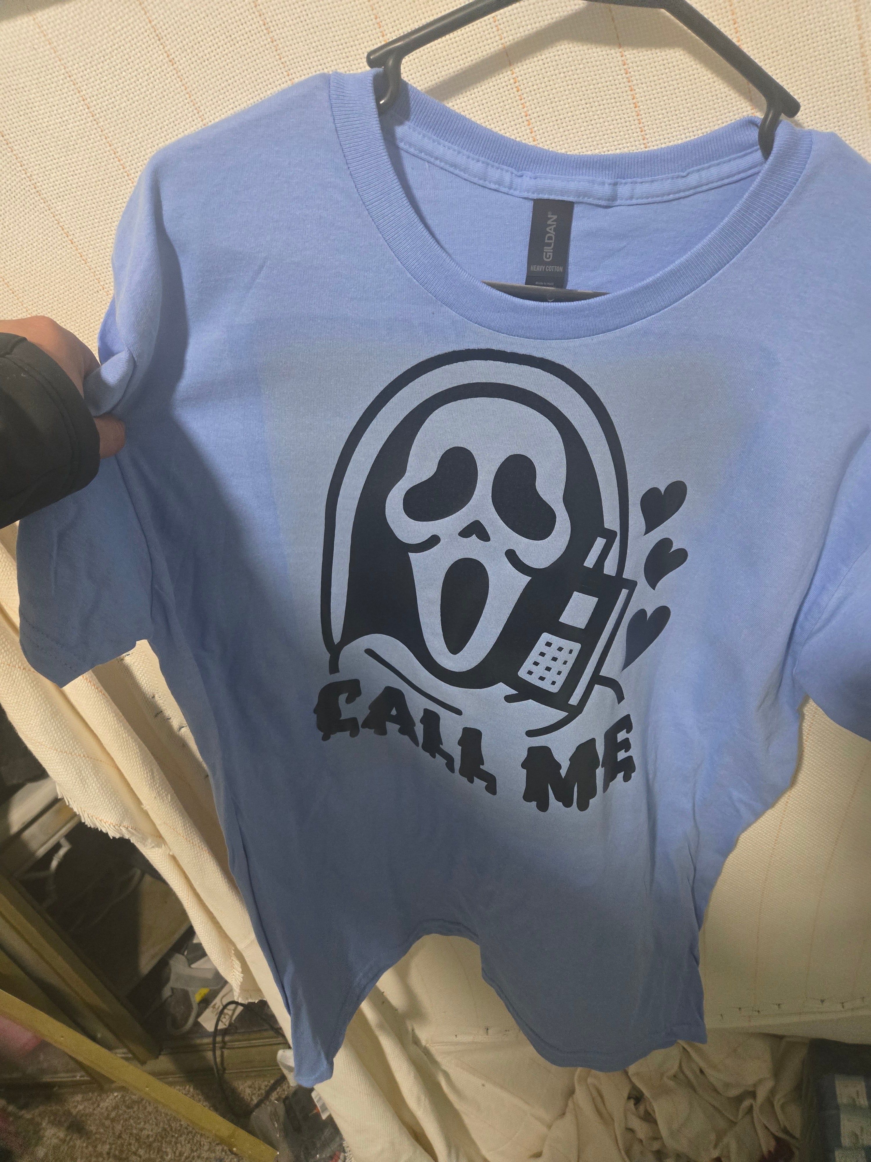 Large blue ghost face tshirt